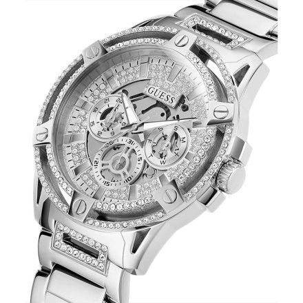 Srebrny zegarek Męski Guess King z bransoletą GW0497G1