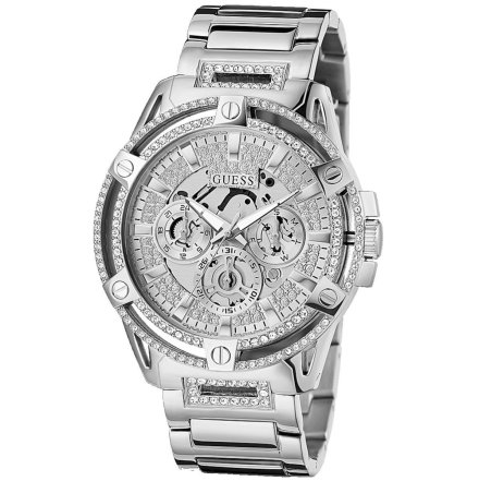 Srebrny zegarek Męski Guess King z bransoletą GW0497G1