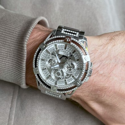 Srebrny zegarek Męski Guess King z bransoletą GW0497G1