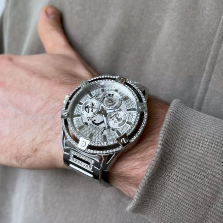 Srebrny zegarek Męski Guess King z bransoletą GW0497G1