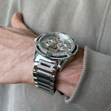 Srebrny zegarek Męski Guess King z bransoletą GW0497G1