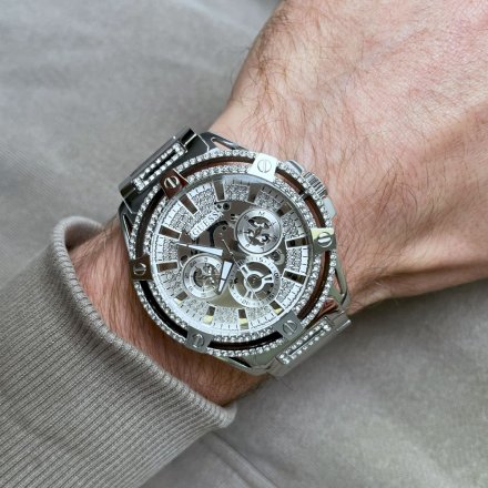 Srebrny zegarek Męski Guess King z bransoletą GW0497G1