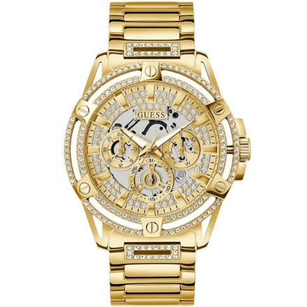 Złoty zegarek Męski Guess King z bransoletą GW0497G2