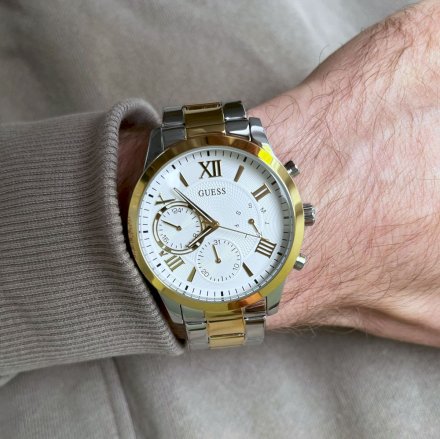 Srebrno-złoty zegarek damski Guess Solar z bransoletką W1070L8