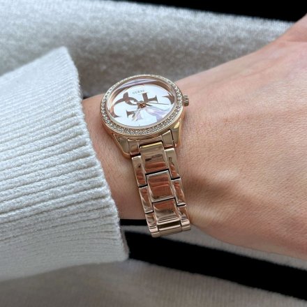 Różowozłoty zegarek damski Guess Micro G Twist z bransoletką W1273L3