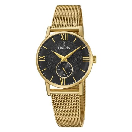 Złoty Zegarek Damski Festina 20573/4  z bransoleta mesh i czarną tarcza RETRO