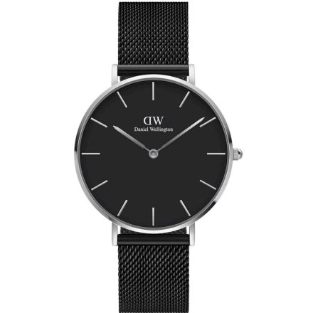 Zegarek Daniel Wellington Petite 36 Ashfield srebrny z czarną bransoletką DW00100308
