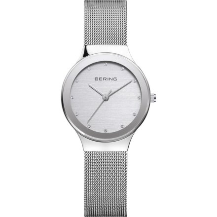Srebrny zegarek Bering Classic 12929-000 z cyrkoniami na bransolecie mesh