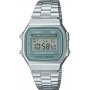 Srebrny zegarek Casio Vintage z zieloną ramką A168WA-3AYES w stylu Retro