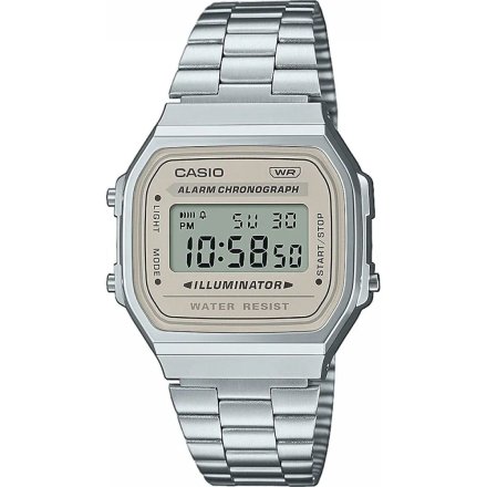 Srebrny zegarek Casio Vintage z beżową ramką A168WA-8AYES w stylu Retro