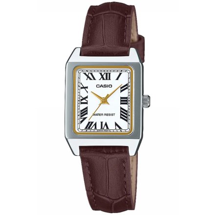 Srebrny zegarek Damski Casio Classic prostokątny na brązowym pasku LTP-B150L-7B2EF