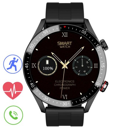 GRAVITY GT4-1 czarny gumowy pasek smartwatch męski z funkcją rozmowy