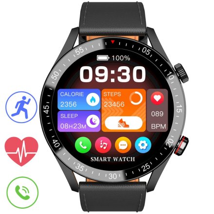 GRAVITY GT4-4 czarny skórzany pasek smartwatch męski z funkcją rozmowy