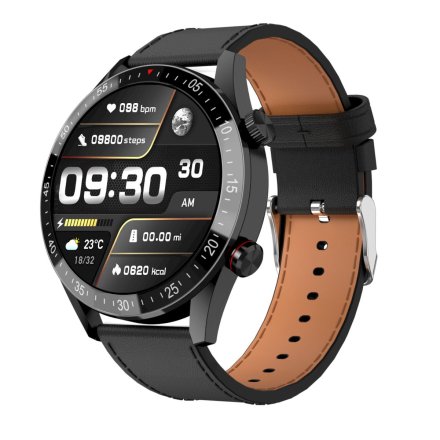 GRAVITY GT4-4 czarny skórzany pasek smartwatch męski z funkcją rozmowy