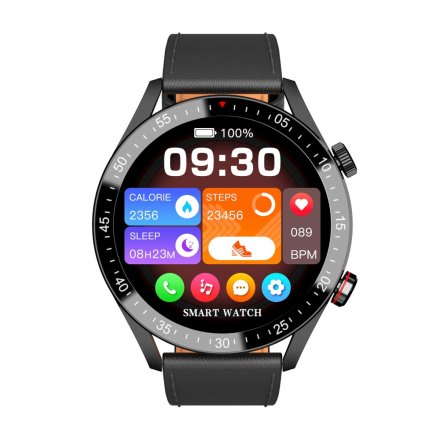 GRAVITY GT4-4 czarny skórzany pasek smartwatch męski z funkcją rozmowy