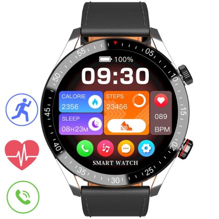 GRAVITY GT4-5 srebrny z czarnym paskiem smartwatch męski z funkcją rozmowy