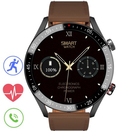 GRAVITY GT4-6 czarny z brązowym paskiem smartwatch męski z funkcją rozmowy