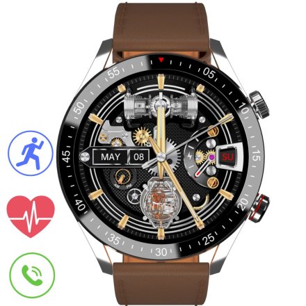 GRAVITY GT4-7 srebrny z brązowym paskiem smartwatch męski z funkcją rozmowy