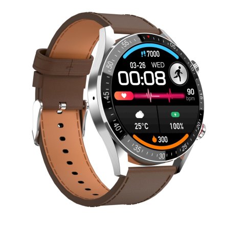 GRAVITY GT4-7 srebrny z brązowym paskiem smartwatch męski z funkcją rozmowy