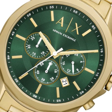 Złoty zegarek męski Armani Exchange Banks z zieloną tarczą  AX1746 