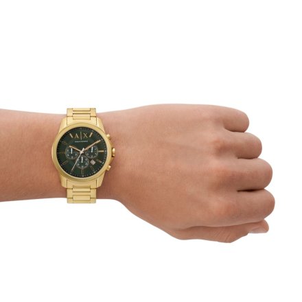Złoty zegarek męski Armani Exchange Banks z zieloną tarczą  AX1746 