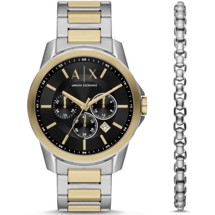 Zestaw srebrno-złoty zegarek męski Armani Exchange BANKS i bransoletka AX7148SET