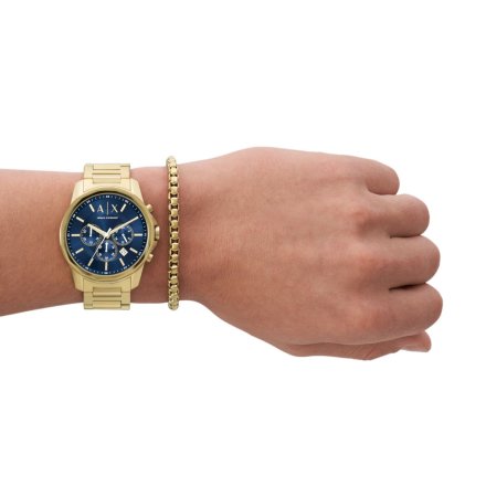 Zestaw złoty zegarek męski Armani Exchange BANKS i bransoletka AX7151SET