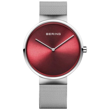 Srebrny zegarek damski Bering Classic z bordową tarczą 14539-003