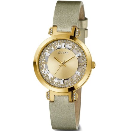 Złoty zegarek damski Guess Crystal Clear z kryształkami na tarczy GW0535L4