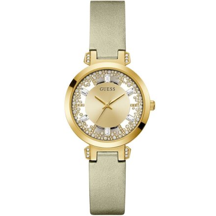 Złoty zegarek damski Guess Crystal Clear z kryształkami na tarczy GW0535L4