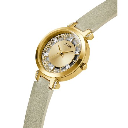 Złoty zegarek damski Guess Crystal Clear z kryształkami na tarczy GW0535L4