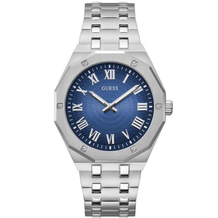 Srebrny męski zegarek Guess Asset niebieska tarcza GW0575G4