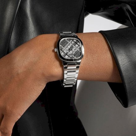 Srebrny zegarek damski Guess Clash tarcza w kratę GW0600L1