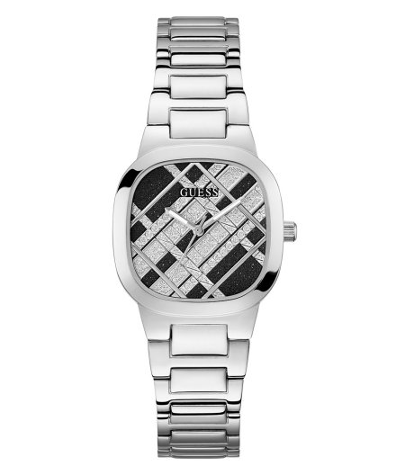 Srebrny zegarek damski Guess Clash tarcza w kratę GW0600L1