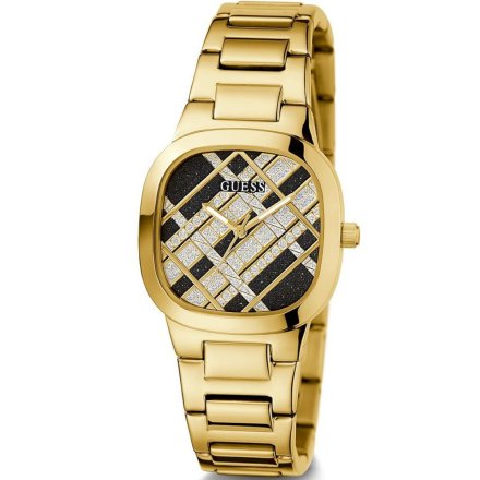 Złoty zegarek damski Guess Clash tarcza w kratę GW0600L2