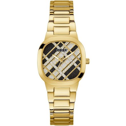 Złoty zegarek damski Guess Clash tarcza w kratę GW0600L2