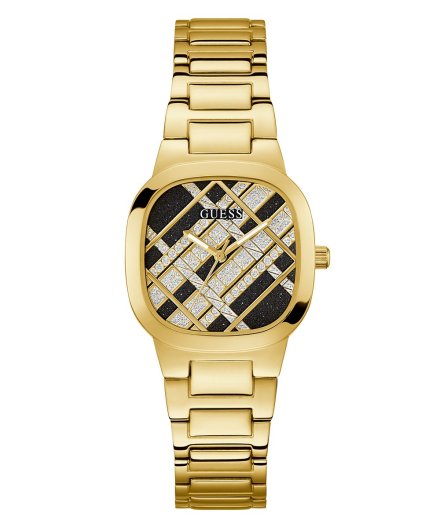 Złoty zegarek damski Guess Clash tarcza w kratę GW0600L2