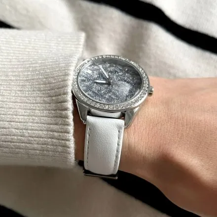 Srebrny zegarek damski Guess G Gloss z białym paskiem GW0608L1