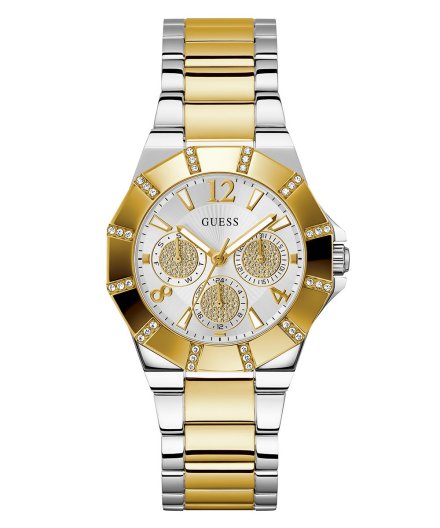 Srebrno-złoty zegarek damski Guess Sunray z bransoletką GW0616L2