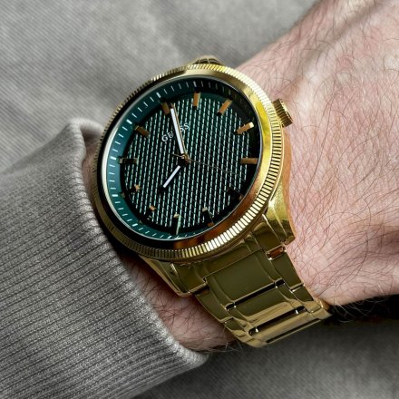 Złoty zegarek męski Guess Dex ciemno zielona tarcza GW0626G2