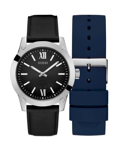 Srebrny zegarek męski Guess Crescent  z dodatkowym paskiem GW0630G1