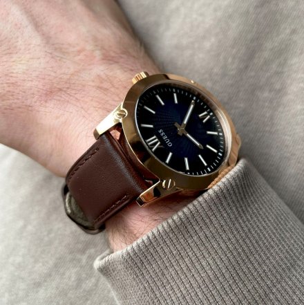 Różowozłoty zegarek męski Guess Crescent  z dodatkowym paskiem GW0630G3