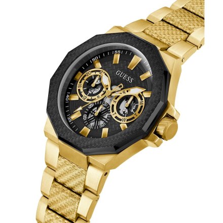 Złoty zegarek Guess Indy z czarną tarczą i multidatownikiem GW0636G2