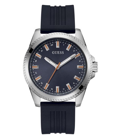 Srebrny zegarek Guess Champ z paskiem navy GW0639G1