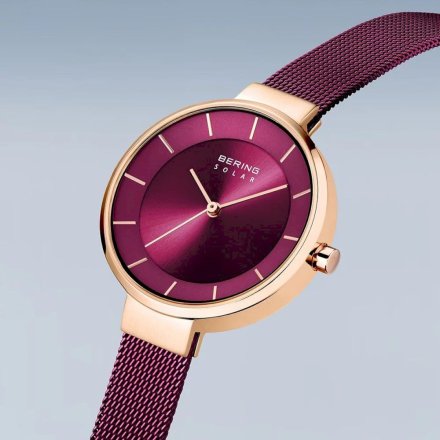  Elegancki  bordowy zegarek damski Bering Solar 14631-969