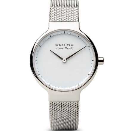 Srebrny zegarek  damski Bering Classic MAX RENE 15531-004 z biała tarczą