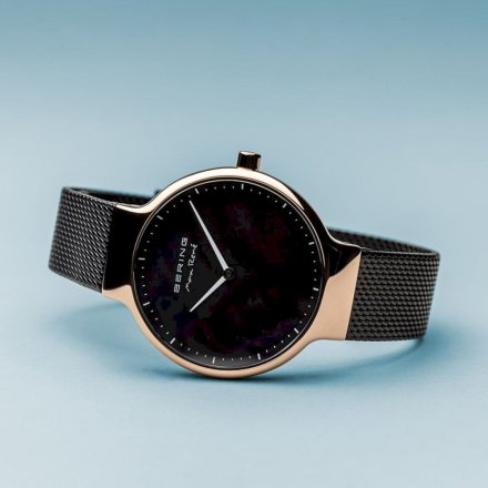 Zegarek Bering damski 15531-262 MAX RENE różowozłoty z czarną bransoletą