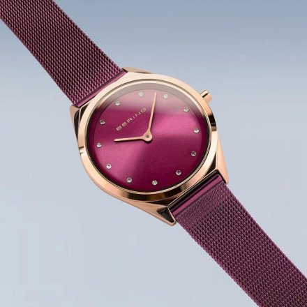 Purpurowy  Zegarek Bering damski 17031-969 ULTRA SLIM z kryształkami