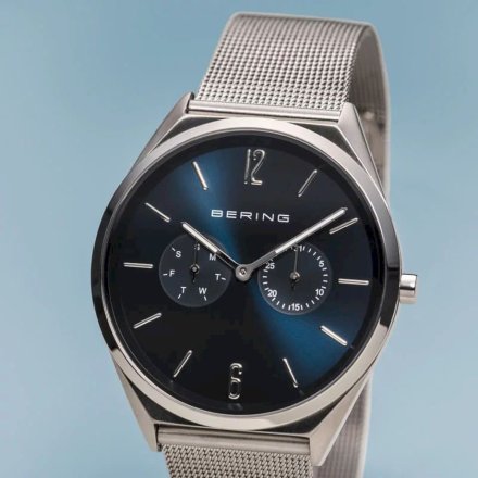 Srebrny zegarek Bering ULTRA SLIM 17140-007 z multidatownikiem