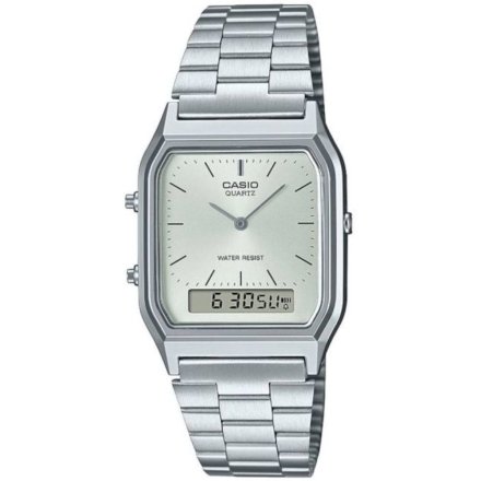 Srebrny zegarek Casio AQ-230A-7AMQYES Vintage w stylu Retro ze wskazówkami